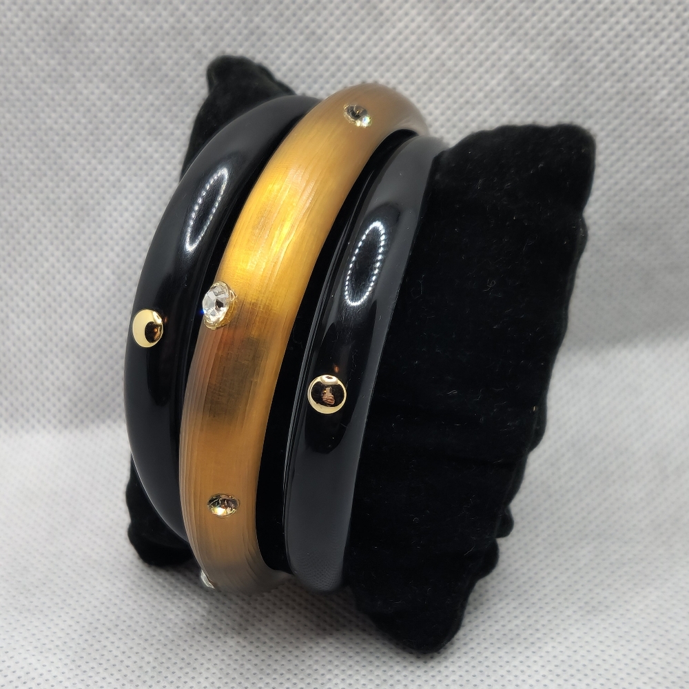 Alexis Bittar Black and Gold Bangles with Sparkling Rhinestones 3 Bangles